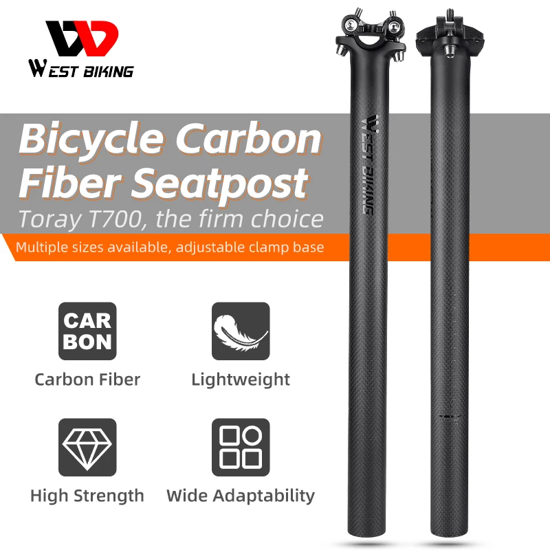 

WEST BIKING Bicycle Seatpost Ultralight T700 Carbon Fiber Bike Seat Tube 27.2/30.8/31.6mm*350/400mm MTB Road Bike Accessories