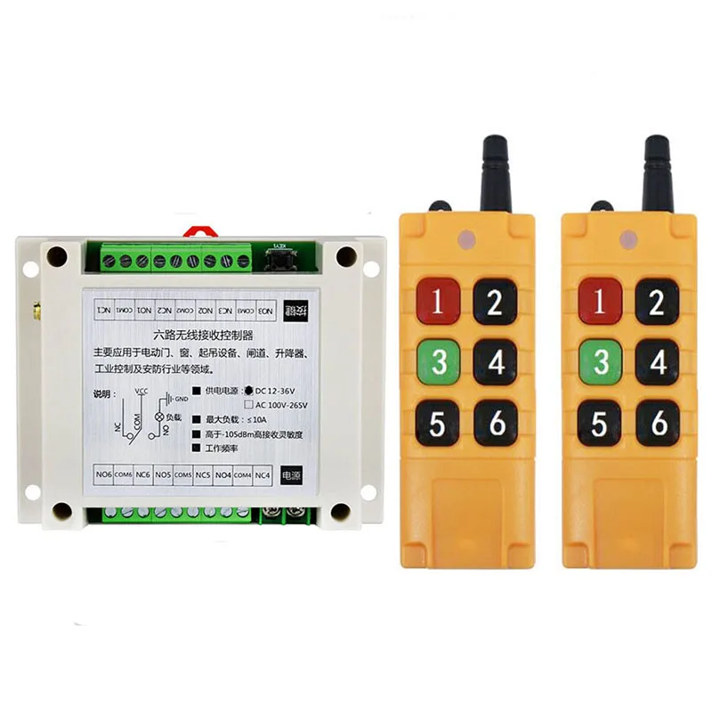 2000m DC 12V 24V 36V 6 CH RF Wireless Remote Control Switch System 6CH 10A Relay Receiver +6 Button Transmitter
2000m DC 12V 24V 36V 6 CH RF Wireless Remote Control Switch System 6CH 10A Relay Receiver +6 Button Transmitter