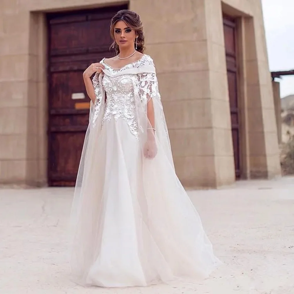 

Роскошные свадебные платья Дубая арабские кружевные накидки глубокий вырез 3D цветочное длинное платье А-силуэта свадебное платье на заказ женское платье 2024