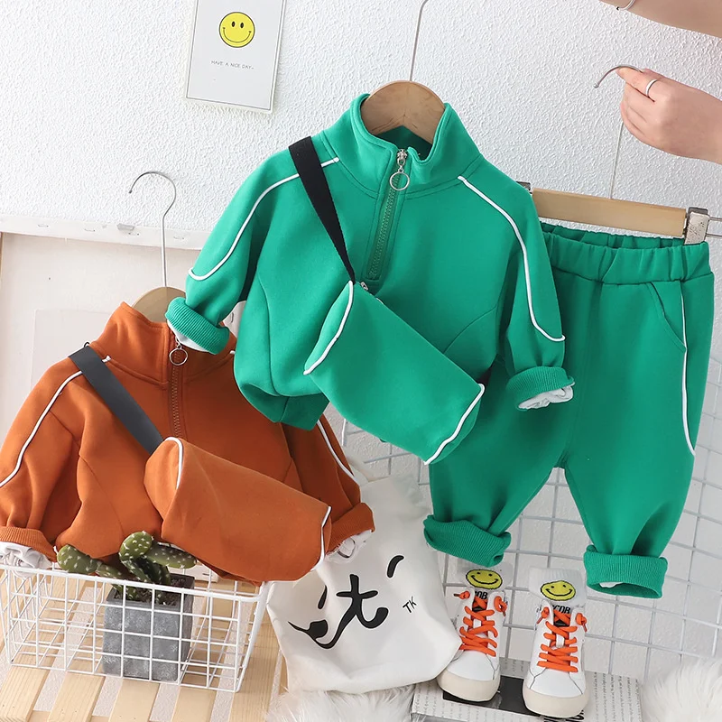 

Комплект для мальчиков из куртки и брюк, 2 шт./комплект, 2023, весенне-осеннее пальто оранжевого цвета для мальчиков, хлопковый костюм, утепленная детская одежда