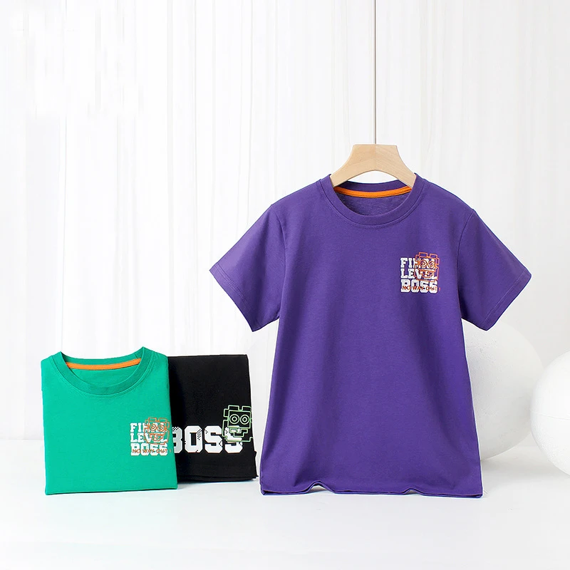 

New Arrival Kids Boys T-shirts Korean Summer Children's Purple/black Tops Cotton Teenage Sportswear Breathable Clothes 4 10Years