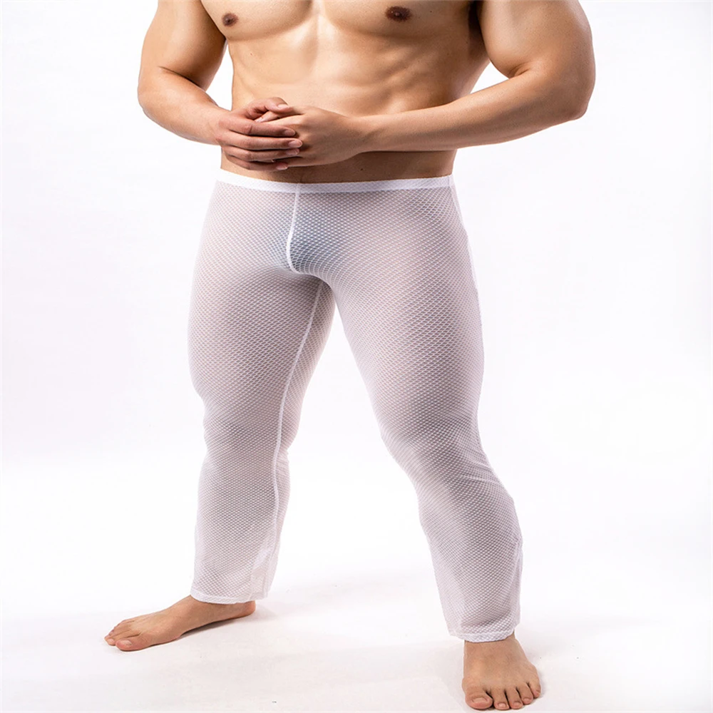 

Men's Sheer Sleep Bottoms Sheer Trouser Soft Thin Lingerie See Through Mesh Underwear Sports Fitness Long Johns Pants Leggings