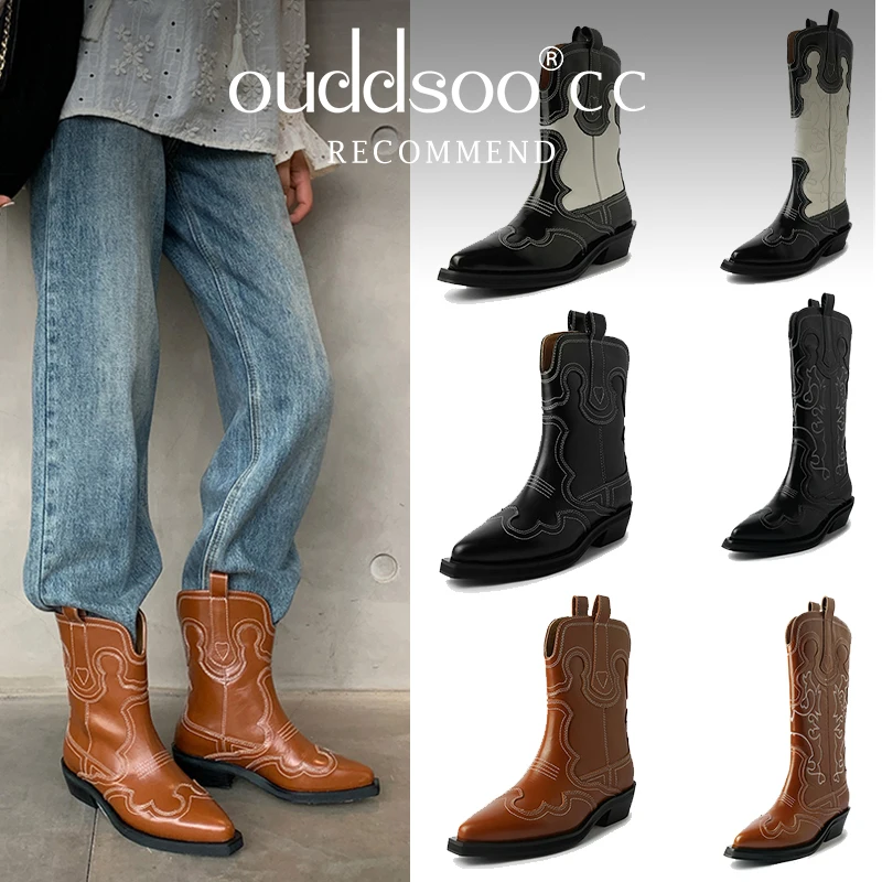 ODS Cowboy Western Boots For Women Real Leather Embroidered Pointed Toe Mid-calf Western Boot Retro Fashion Casual High Quality
ODS Cowboy Western Boots For Women Real Leather Embroidered Pointed Toe Mid-calf Western Boot Retro Fashion Casual High Quality