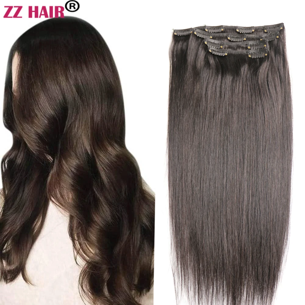 

ZZHAIR 100% Human Remy Hair Extensions 16"-24" 4pcs Set 100g-200g Clips In Four Pieces 1x20cm 1x15cm 2x10cm Natural Straight