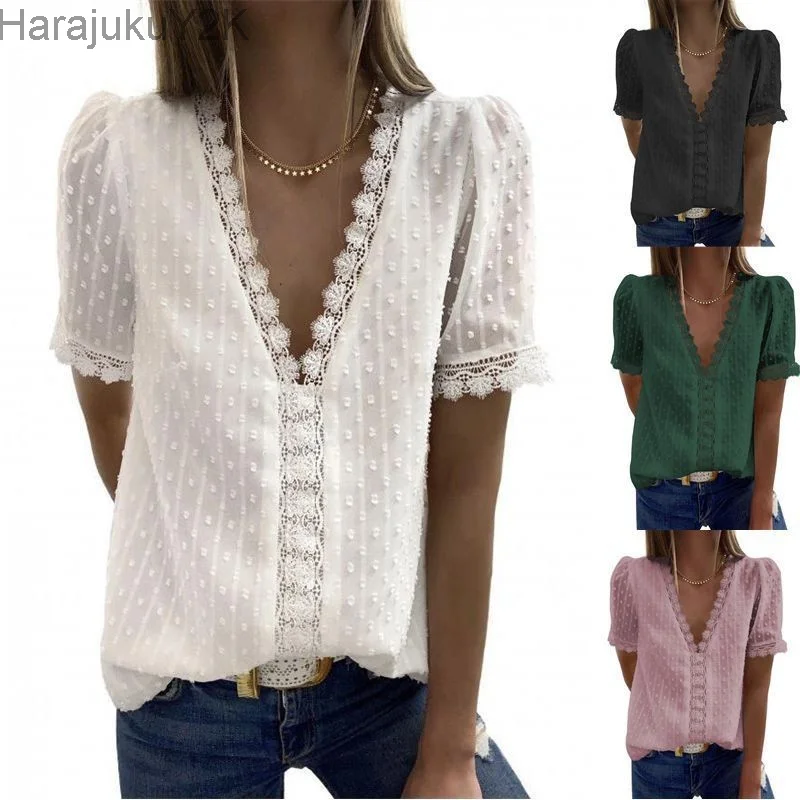 Summer Blouses Women Fashion Lace Patchwork V Neck Long Sleeve Casual Elegant Shirts Tops Office Work Plus Size Chiffon Blouse
Summer Blouses Women Fashion Lace Patchwork V Neck Long Sleeve Casual Elegant Shirts Tops Office Work Plus Size Chiffon Blouse