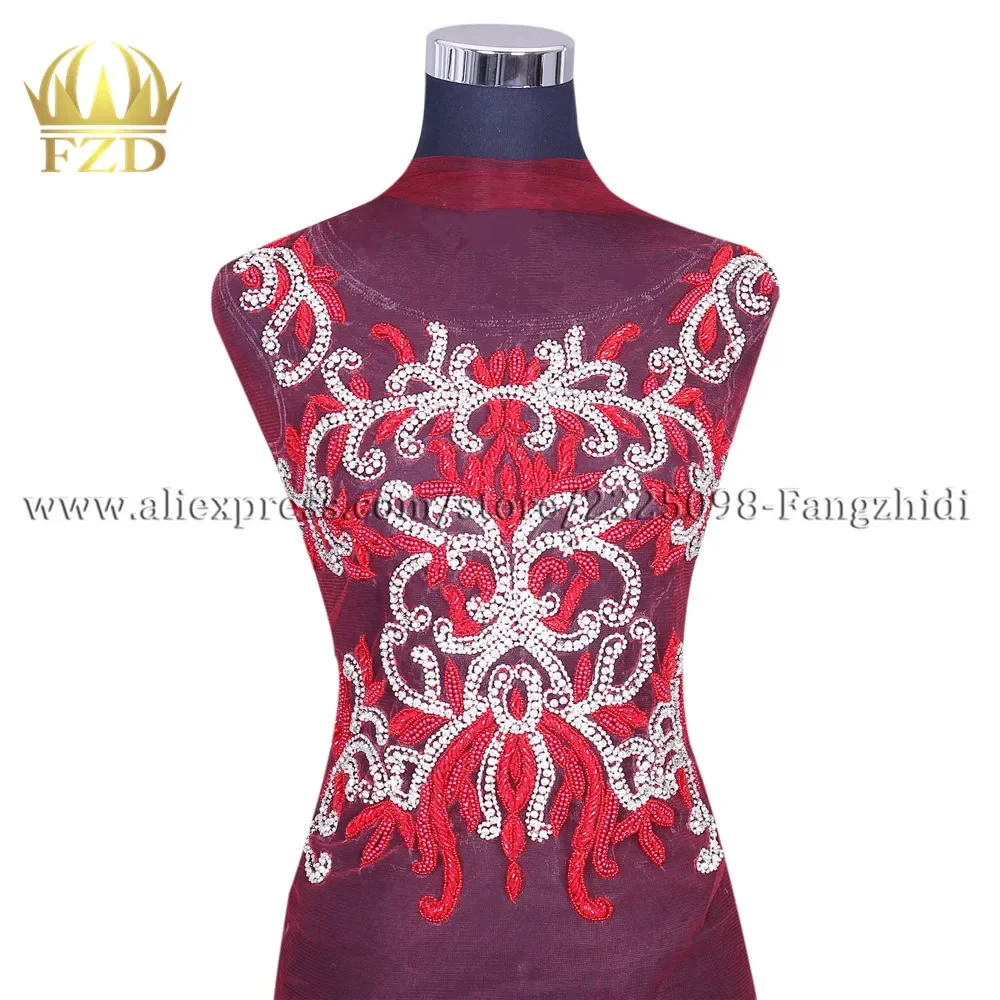 

FZD 1 Piece Elegant Beads Patch Bodice Applique Rhinestones Stone Patches Dress and Evening Dress Clothes DIY Handicraft