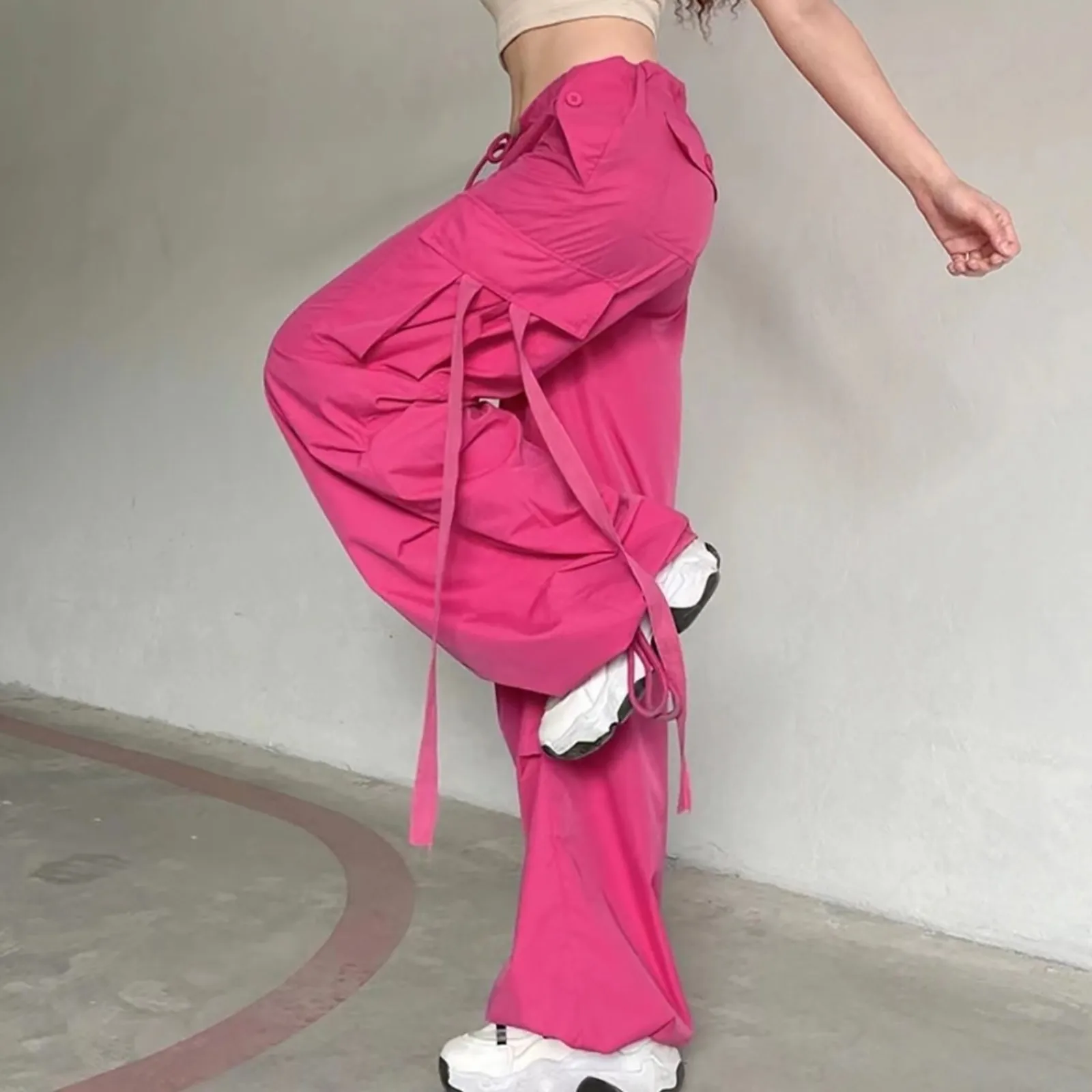 

Новые универсальные Популярные шикарные повседневные брюки, женские винтажные однотонные простые широкие брюки с высокой талией в Корейском стиле для женщин на весну