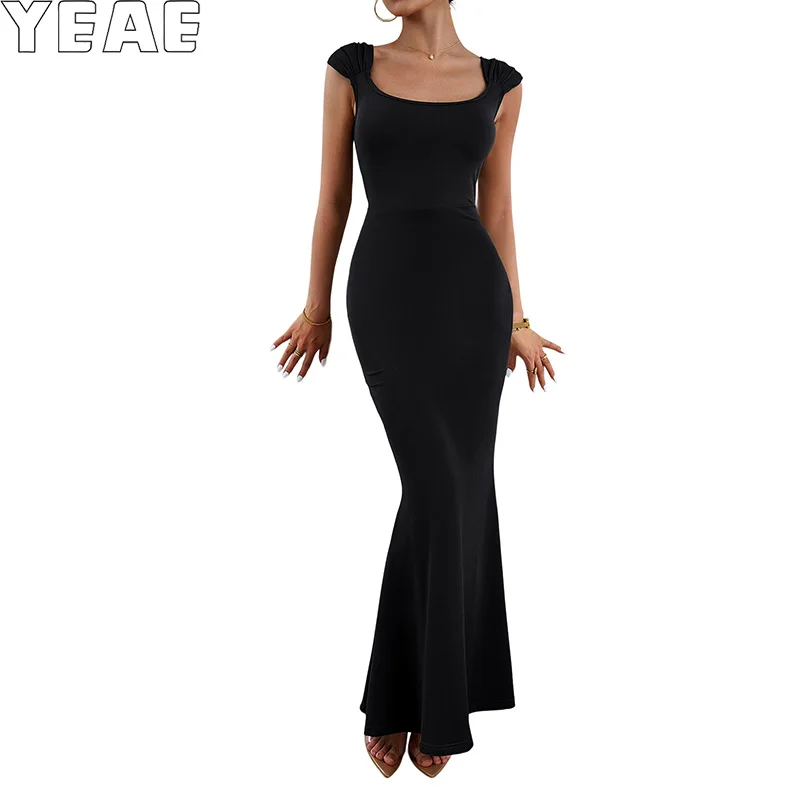 

YEAE Sexy Slim Women's Dress Solid Color Sleeveless Stretch High Waisted Sheath Backless One Step Dress Long Evening Y2K Traf