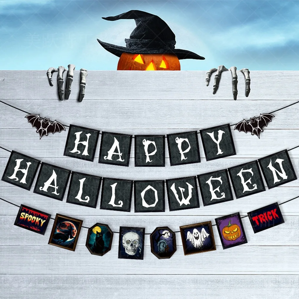 Halloween Pumpkin Skull Bat Hanging Banner Horror SPOOKY TRICK Garlands Pendant Happy Halloween Ghost Festival Party Decor
Halloween Pumpkin Skull Bat Hanging Banner Horror SPOOKY TRICK Garlands Pendant Happy Halloween Ghost Festival Party Decor