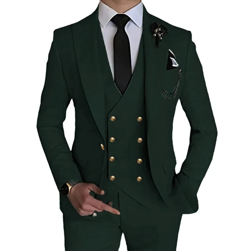 

2023 Fashion New Men's Business Solid Color Slim Suit / Slim Fit Double Breasted Waistcoat Dress Blazers Jacket Coat Vest Pants