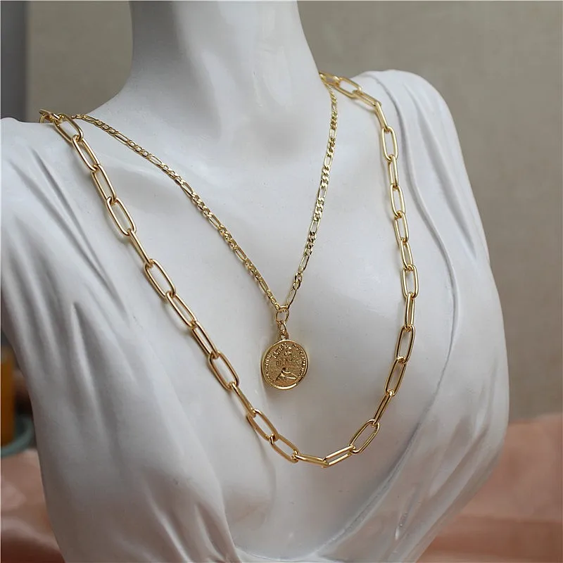 One card two set necklace gold bare chain human head coin simple atmosphere Korean version fashion female collarbone chain
One card two set necklace gold bare chain human head coin simple atmosphere Korean version fashion female collarbone chain