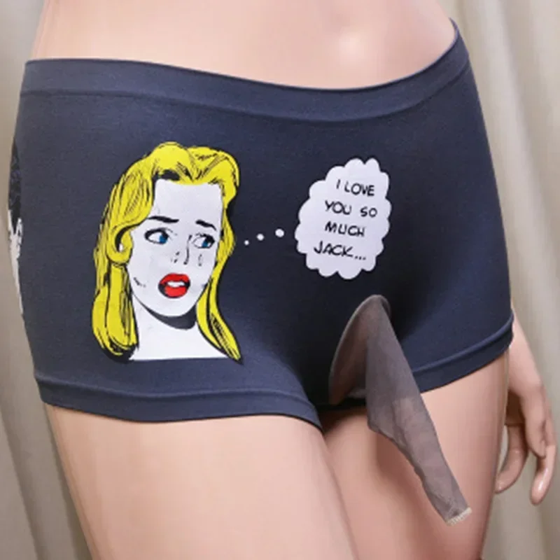 

Sexy Men's Boxers Stretch Sissy Panties Funny Letter Underwear Open Penis Sheath Gay Boxer Shorts Japanese Lingerie Underpant