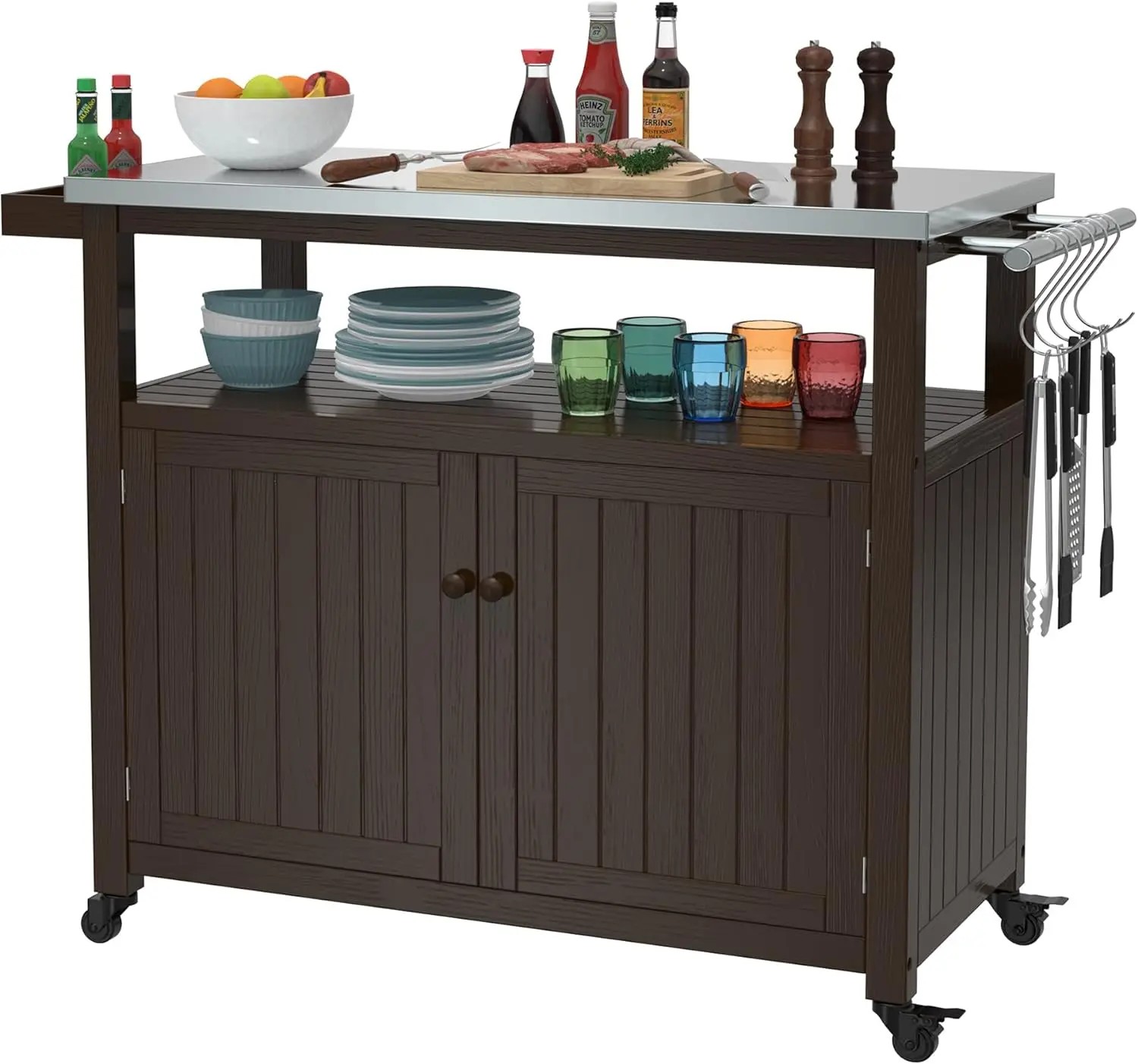 GDLF Outdoor Storage Cabinet Solid Wood Prep Grill Table with Stainless Steel Top Waterproof Cover Dark Brown
GDLF Outdoor Storage Cabinet Solid Wood Prep Grill Table with Stainless Steel Top Waterproof Cover Dark Brown