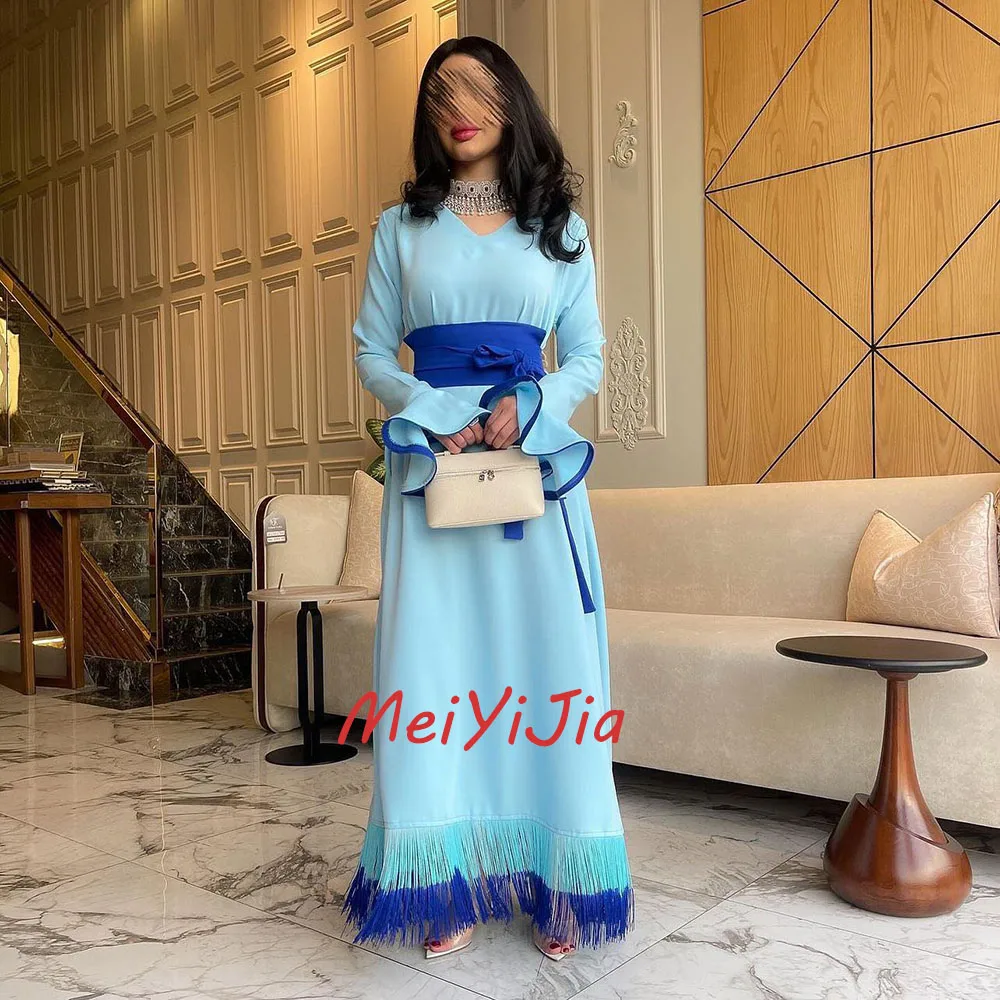 

Meiyijia Evening Dress Saudi Long Sleeves Elegant Sash Scoop Neckline Arabia Sexy Evening Birthday Club Outfits Summer 2024