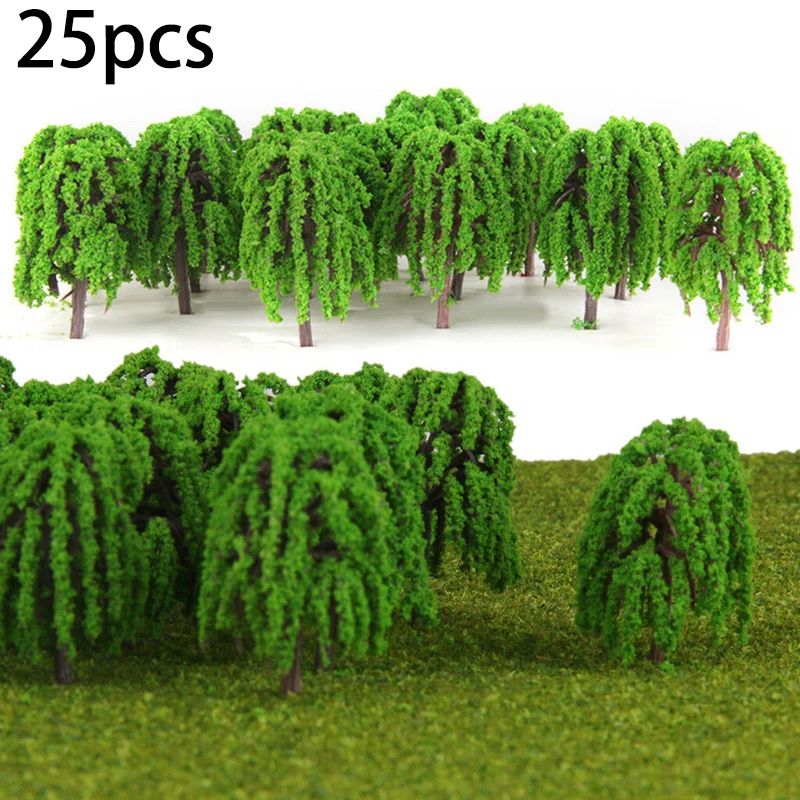 

25pcs Model Trees 3D Landscape Artificial Miniature Tree Scenery Decoration Model Willow Trees Layout Train Railway 5.5cm