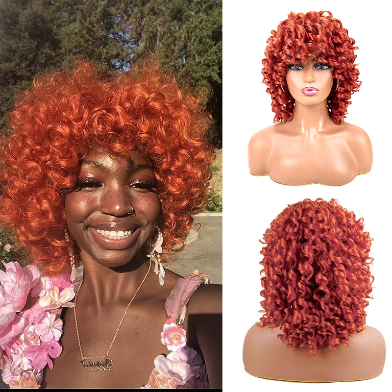 Short Hair Afro Kinky Curly Wigs with Bangs Bouncy Curly Fringe Wig Orange Ginger Synthetic Afro Curly Bob Wigs for Women
Short Hair Afro Kinky Curly Wigs with Bangs Bouncy Curly Fringe Wig Orange Ginger Synthetic Afro Curly Bob Wigs for Women