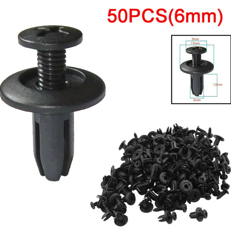 50pcs 6mm Black Plastic Rivets Fasteners Pin Rivet Bumper Door Fastener Kit Car Accessories Clips Fender Bumper Push Pin Clip
50pcs 6mm Black Plastic Rivets Fasteners Pin Rivet Bumper Door Fastener Kit Car Accessories Clips Fender Bumper Push Pin Clip