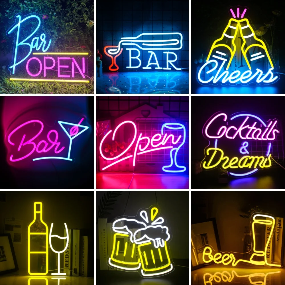 

Open Welcome Bar Neon Signs LED Lights Pink Light Up Sign Wall Art Lamp USB Home Bars Shop Room Party Gamer Room Decoration Item