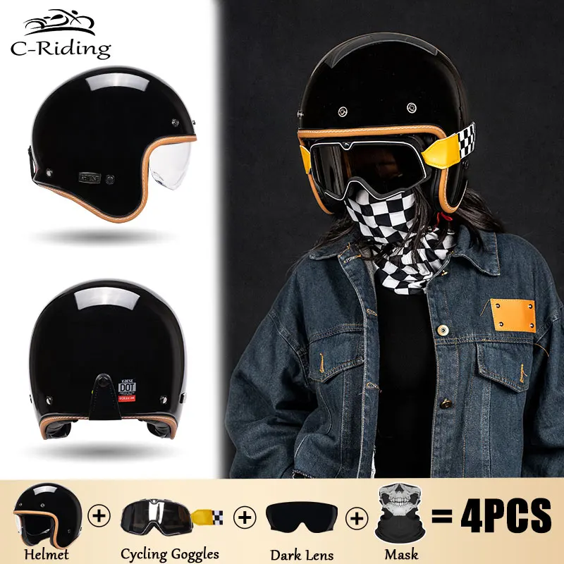 

Open Face Helmet for Men Women Unisex 3/4 Motorcycle Helmets Vintage Jet Helmet Cafe Racer Half Face Helmet DOT Capacete De Moto