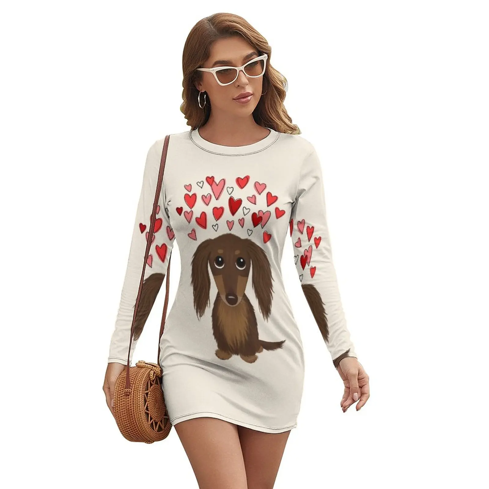 Hearts Dog Longhaired Chocolate Dachshund Cartoon Dog with Valentine Hearts Long-sleeved Dress summer woman dress 2024
Hearts Dog Longhaired Chocolate Dachshund Cartoon Dog with Valentine Hearts Long-sleeved Dress summer woman dress 2024
