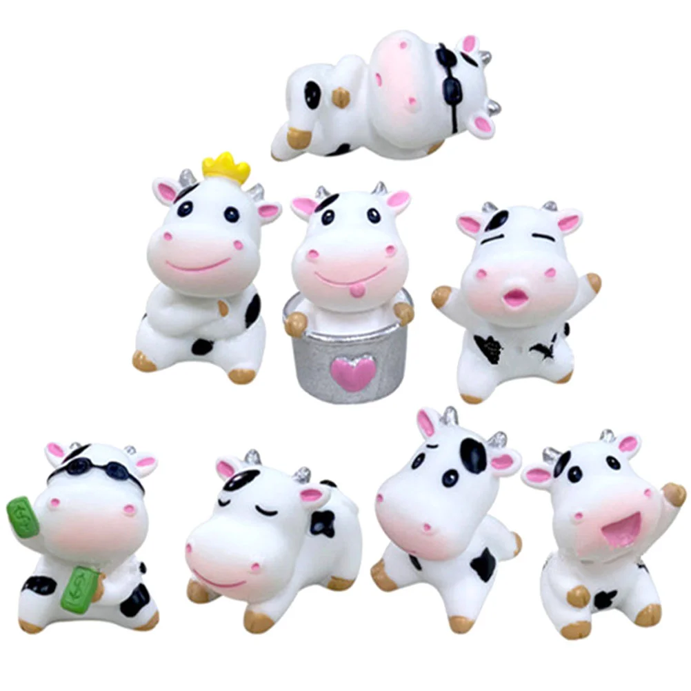 

8 Pcs Ornaments Mini Garden Cow Crafts Toys Adorable Cows Animal Statues Resin Small Figurines Decor