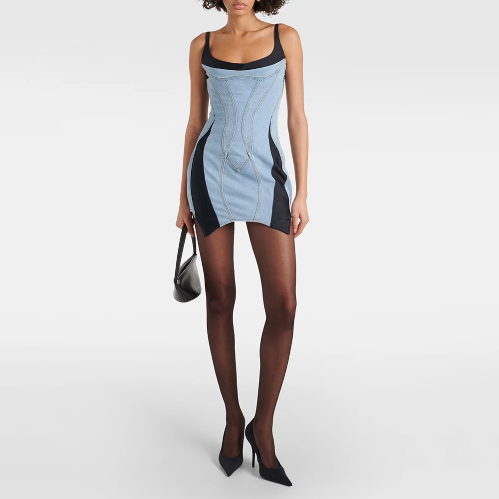 

Women's Asymmetric Hem Commuter Peplum Cotton Dress, Stereoscopic Cut, Splicing Color Collision, Spring, New, Y2k, 2024