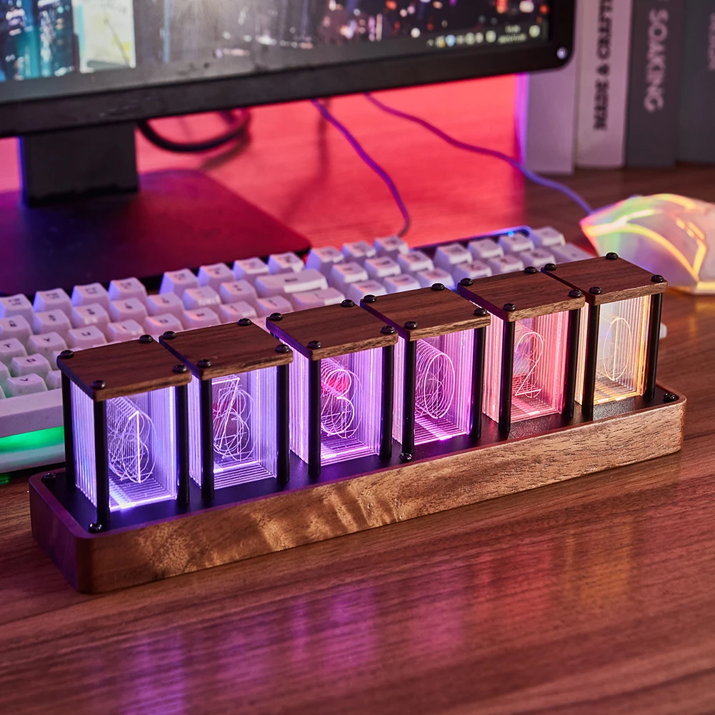 LED Tube Clock Vintage Digital RGB Glow Tube Clock Timer 12/24 Hours Adjustable Walnut Wood Base Alarm Clocks Table Decoration
LED Tube Clock Vintage Digital RGB Glow Tube Clock Timer 12/24 Hours Adjustable Walnut Wood Base Alarm Clocks Table Decoration