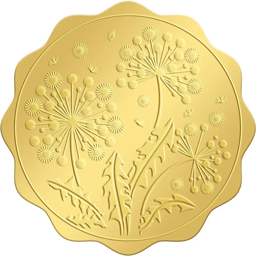 

50mm Gold Foil Sticker Dandelion 100pcs Certificate Seals Gold Embossed Round Embossed Foil Seal Stickers for Envelopes