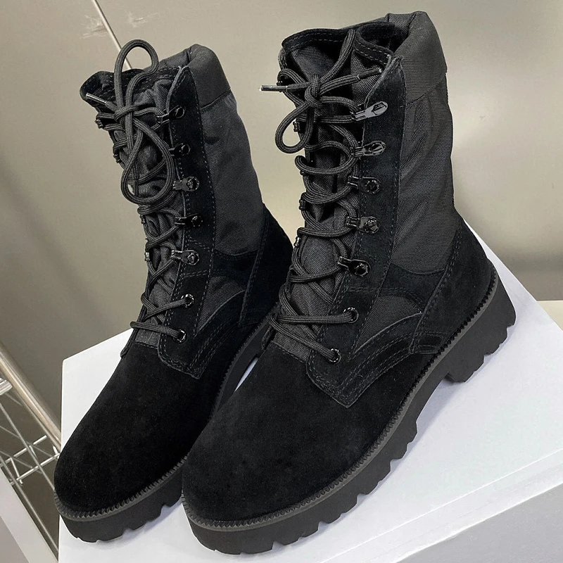 

Women Short Boots Spring Autumn New Cow Suede Upper Solid Color Round Head Heighten Shoes Simplicity Versatile Ankle Boots
