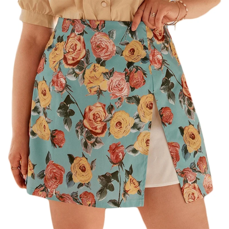 Women Spring Summer High Waist Side Split Floral Print Slim Fitted Sexy Mini Skirt with Lining A-Line Flare Hem Casual P8DB
Women Spring Summer High Waist Side Split Floral Print Slim Fitted Sexy Mini Skirt with Lining A-Line Flare Hem Casual P8DB