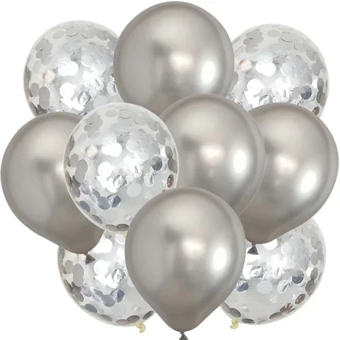

10pcs Confetti Balloons Metallic Latex Transparent Ballon Baby Shower Birthday Party Wedding Decoration Chrome Balloon Globos