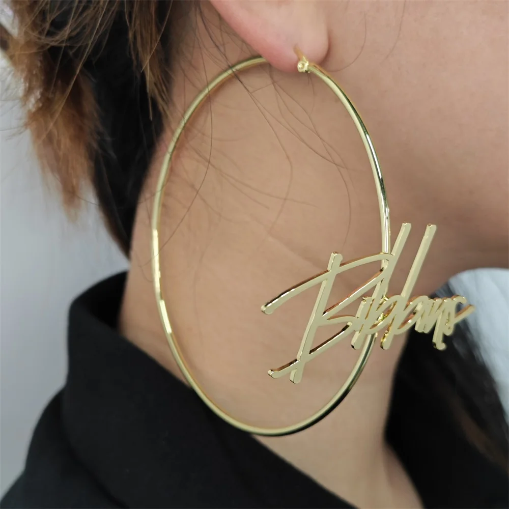 Customized 50-100mm Big Hoop Earring Custom Name Letter Earring Personality Statement Words Earring For Women Hiphop Jewelry
Customized 50-100mm Big Hoop Earring Custom Name Letter Earring Personality Statement Words Earring For Women Hiphop Jewelry