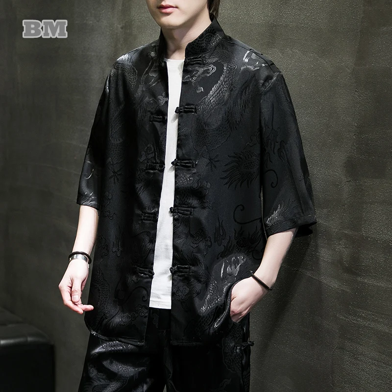 Chinese Traditional Dress Ice Silk Dragon Pattern Tang Suit Loose Plus Size Shirt Summer Retro Short Sleeve Thin Top Men Clothes
Chinese Traditional Dress Ice Silk Dragon Pattern Tang Suit Loose Plus Size Shirt Summer Retro Short Sleeve Thin Top Men Clothes