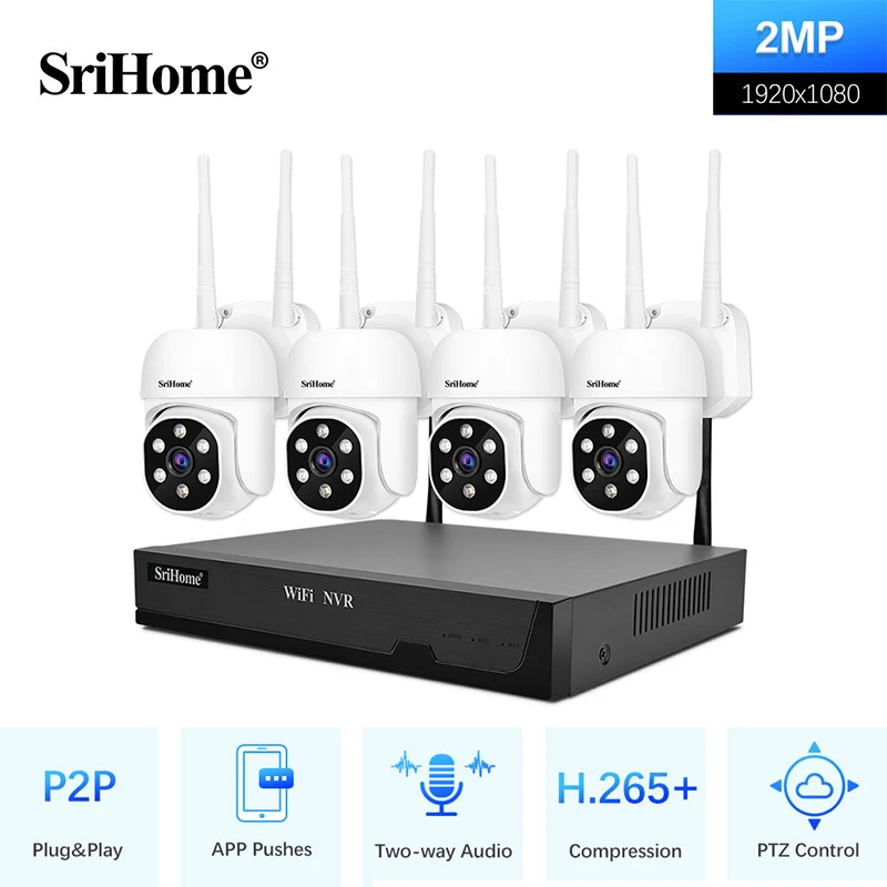 

SriHome 2MP POE Security Camera System 4CH AI Video Surveillance Kit Two Way Outdoor Home 1080P IP Camera CCTV Nvr 4 Cam Set