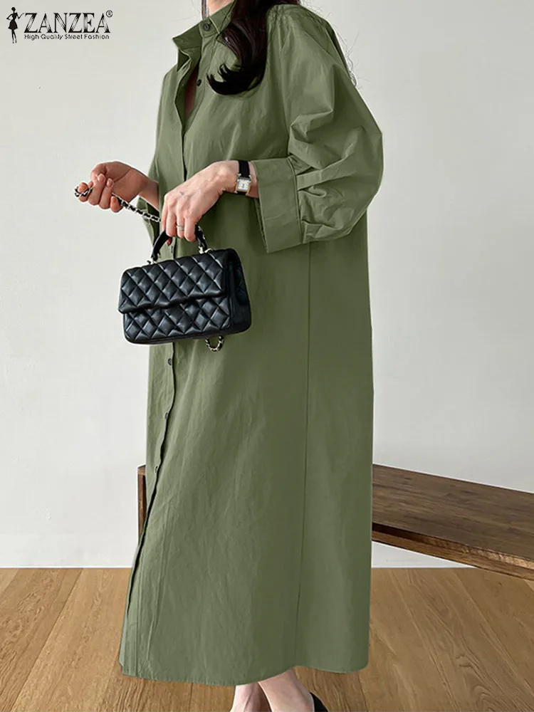 2023 ZANZEA Autumn Elegant Sundress Female Fashion OL Shirtdress Lapel Neck 3/4 Sleeve Dress Woman Vintage Mid-Calf Length Robe
2023 ZANZEA Autumn Elegant Sundress Female Fashion OL Shirtdress Lapel Neck 3/4 Sleeve Dress Woman Vintage Mid-Calf Length Robe