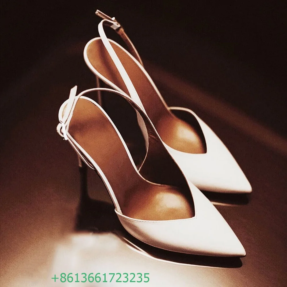 

Women Office Career Pumps Simple Pointed Toe Real Leather Back Strap High Heels Black/white/nude Stiletto Heel 10 cm Sandals