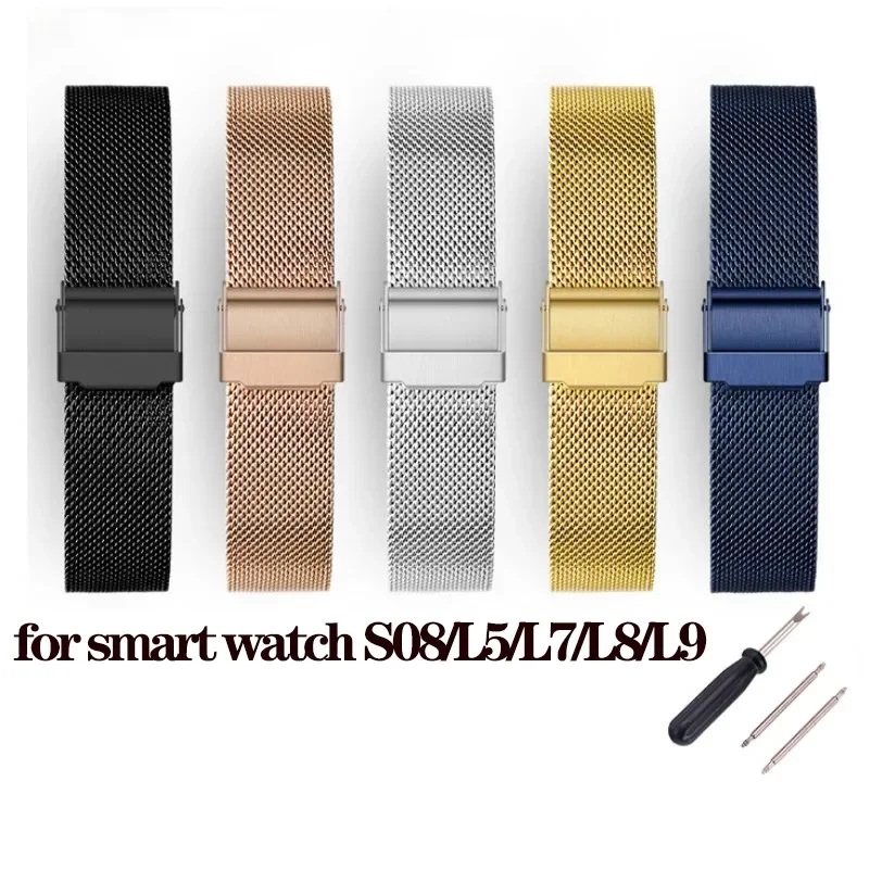 

Universal steel belt 22mm for smart watch S08/L5/L7/L8/L9 strap with Milan needle booth belt for samsung galaxy watch active