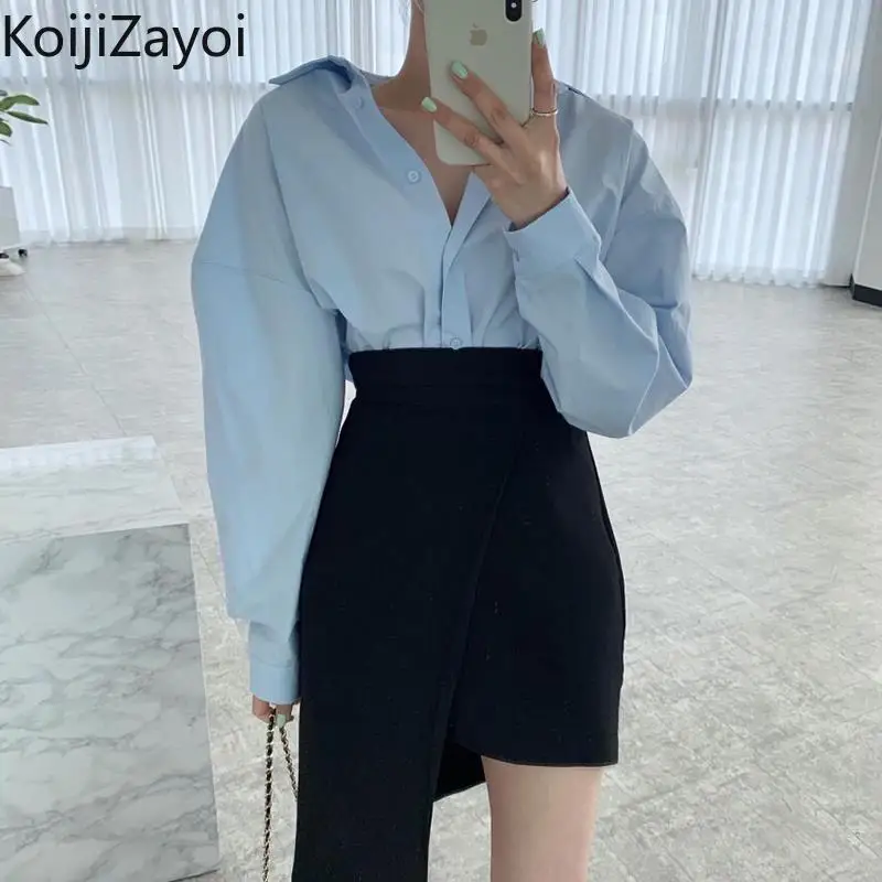 Koijizayoi Elegant Women Two Pieces Set Loose Solid Long Sleeves Shirt Black Irregular Mini Short Skirt Spring Korean Suit 2022
Koijizayoi Elegant Women Two Pieces Set Loose Solid Long Sleeves Shirt Black Irregular Mini Short Skirt Spring Korean Suit 2022