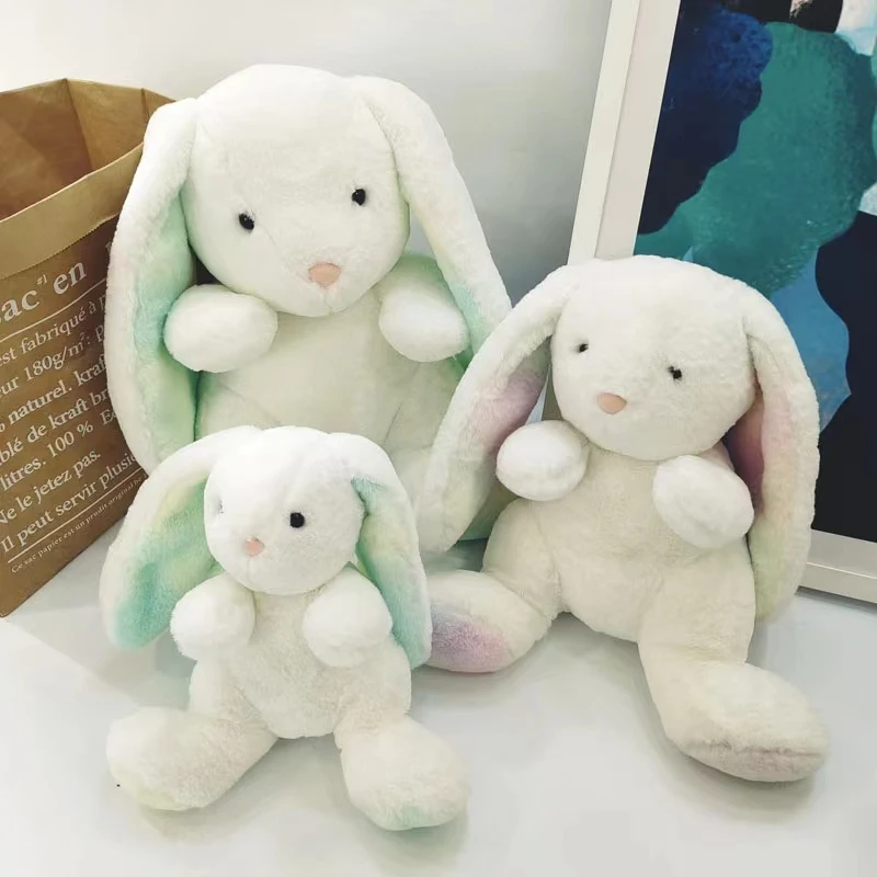

Kawaii Rainbow Rabbit Plushie Toy Cute White Soft Bunny Peluche Doll New Lop Long Ear Rabbit Stuffed Toys Easter Birthday Gifts