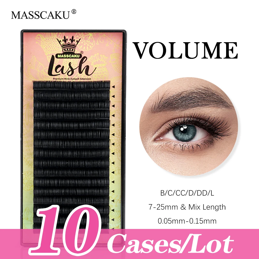 

Masscaku 10pcs/Lot Creat Own Brand 8-15mm Classic Eyelashes High Quality Glossy Black Natural False Eyelashes Individual Lashes