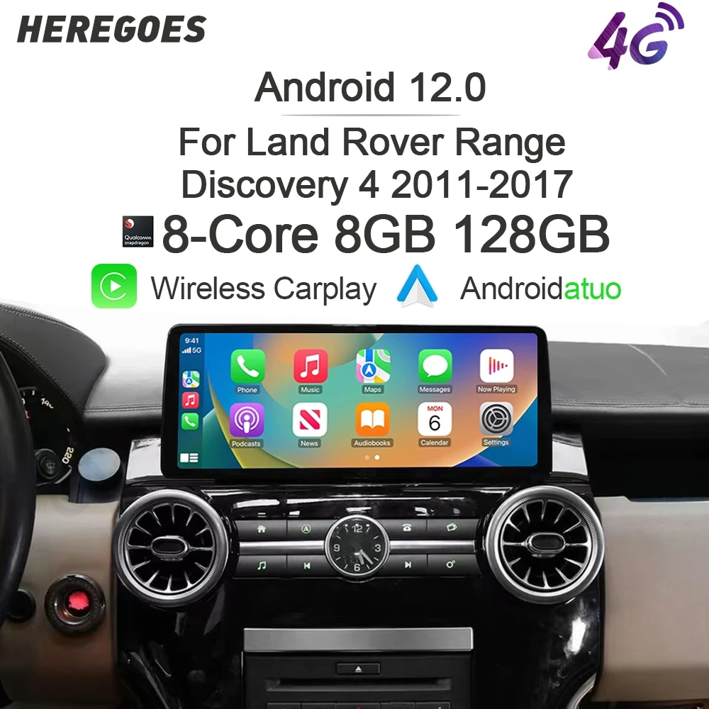

CarPlay 12.3" 720P Auto Android 12 8G+128GB Car Radio GPS Player Navigation Bluetooth For Land Rover Discovery 4 LR4 2009-2016