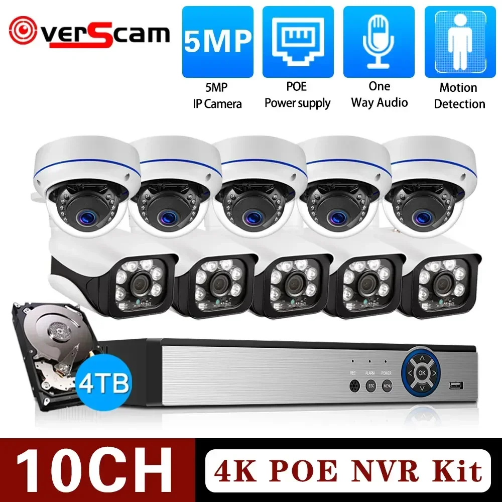 

10CH 4K POE NVR Security Audio Camera System Outdoor Indoor Home HD 5MP IP Camera Video Surveillance Kit 8CH CCTV POE NVR Kits