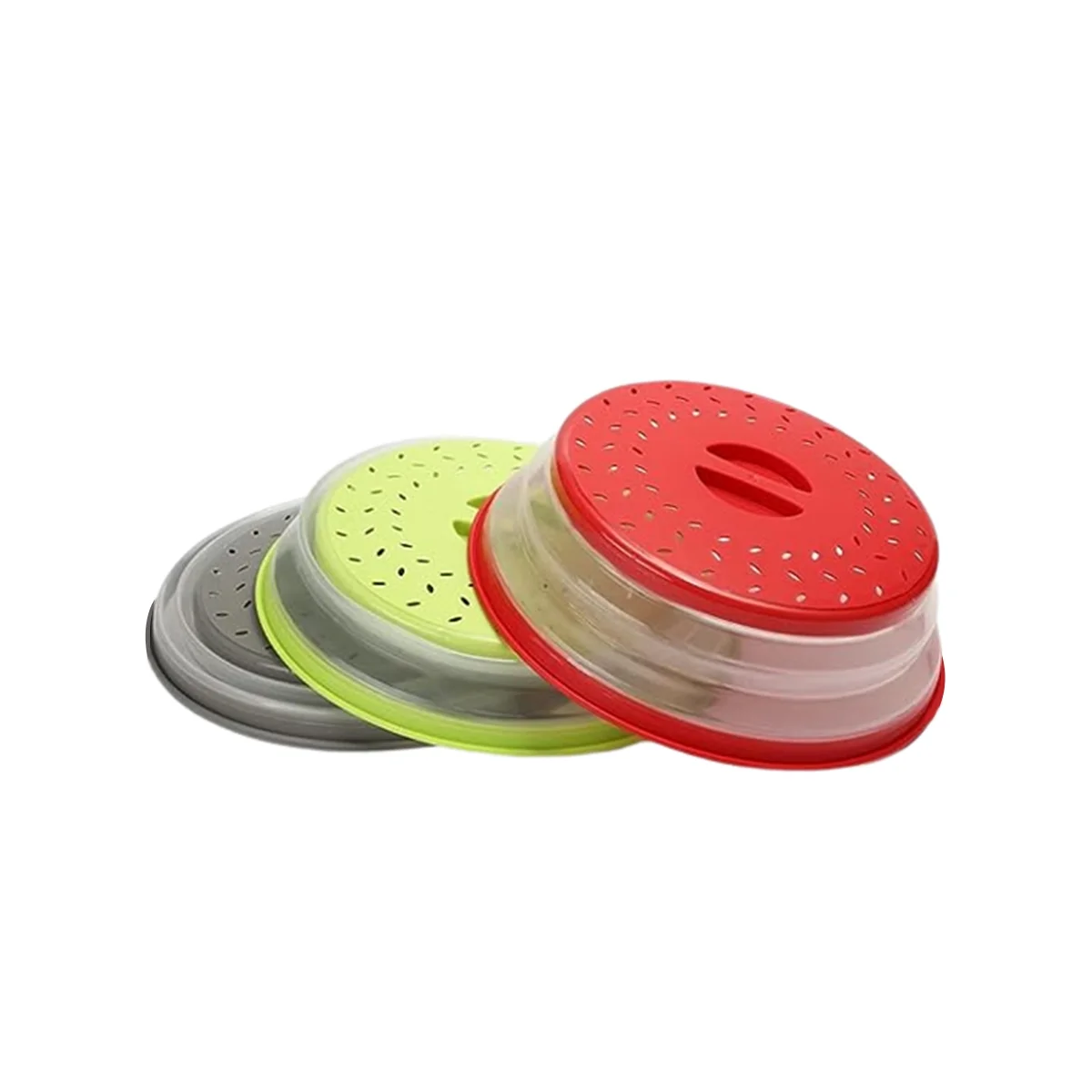Pack of 3 Collapsible Microwave Food Cover Round with Grip Handle RED+GREEN+GREY
Pack of 3 Collapsible Microwave Food Cover Round with Grip Handle RED+GREEN+GREY