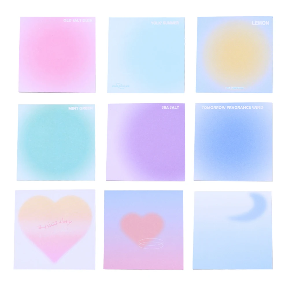 

Artistic Fancy Gradient Lights 3D Memo Pads Cute Kawaii Purple Green Pink Colors Sticky Notes Post Notepads Aesthetic Stationery