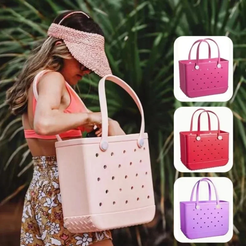 

Large Capacity Beach Bogg Bags Fashion Summer Swimming Storage Baskets Rubber Over Sized Tote Solid Color Eva Jelly Mummy Bags