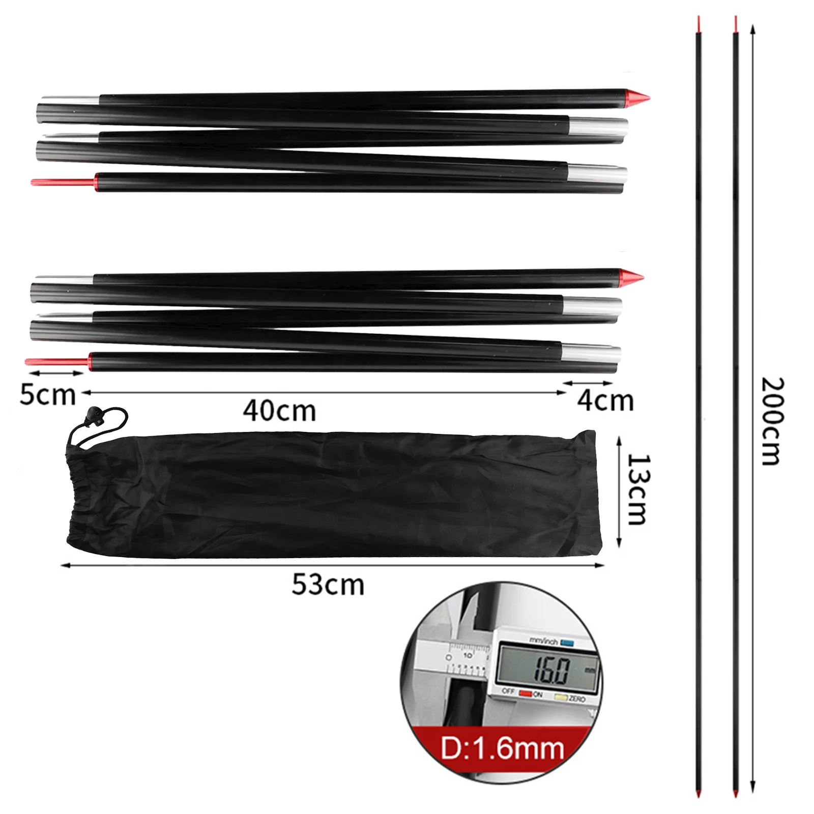 

Tent Rod Tent Poles Tarp Poles Practical Versatile 1 * Storage Bag 1 Pair Awning Supporting Rod High-Quality 1 * Pair Of Rod New
