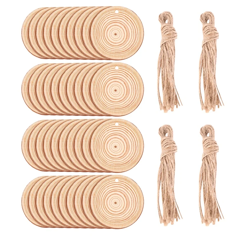 

40 Pcs Natural Wood Slices Unfinished Predrilled With Hole Round Discs Wooden Circles For Christmas Ornaments