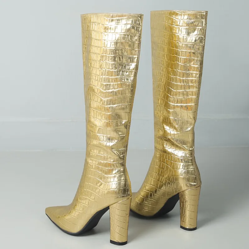 New Stone Pattern 10cm High Heel Knee Length Boots European American Winter Short Plush Gold Silver Commuting Boots Size 33-43
New Stone Pattern 10cm High Heel Knee Length Boots European American Winter Short Plush Gold Silver Commuting Boots Size 33-43