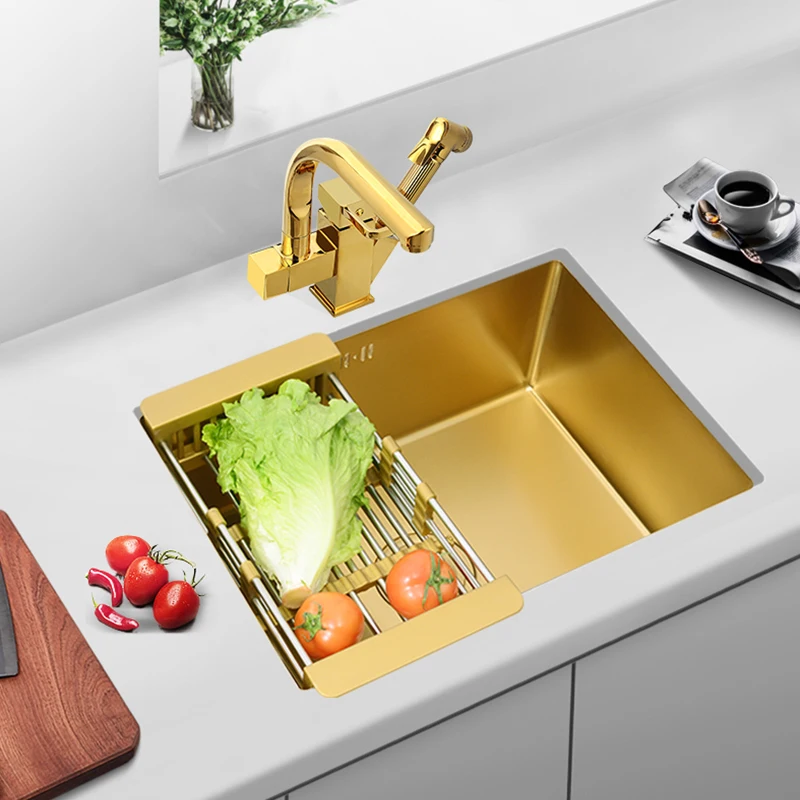 

Gold nano 304 stainless steel bar sink kitchen sink in the island sink under the small single tank.