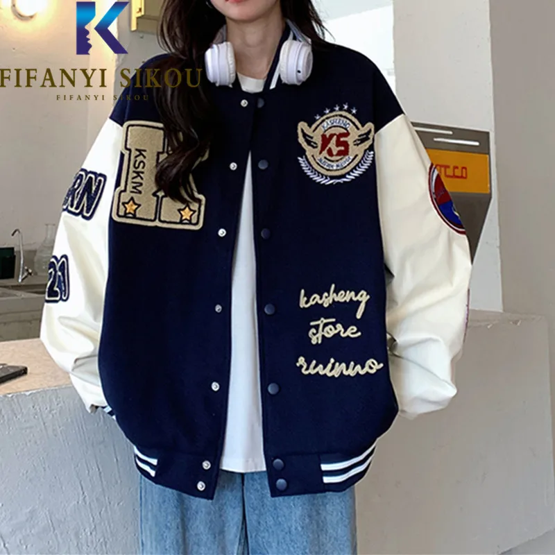 Spring Autumn Women Bomber Jacket Letter Embroidery Fashion PU Leather Spliced Coat Streetwear Loose Harajuku Jacket Female
Spring Autumn Women Bomber Jacket Letter Embroidery Fashion PU Leather Spliced Coat Streetwear Loose Harajuku Jacket Female